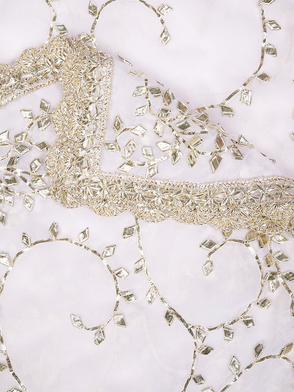 White Georgette Dupatta with Hand Gota Patti Work (Size: 2.5x1 m Approx)