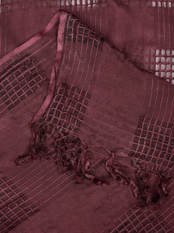 Maroon Cotton Woven Check Dupatta with Tassel Detailing (Size: 2.5x1 m Approx)