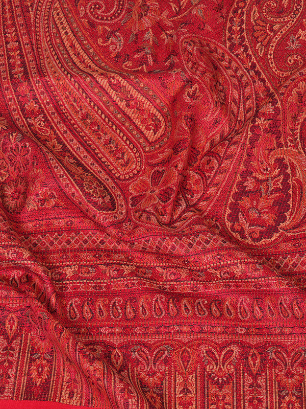 Red Jamawar Wool Blend Women Shawl with Intricate Paisley Weave – 80×40 Inches