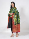 Bandhani Banarasi Gharchola Silk Dupatta in Green & Maroon (Size: 2.5x1 m Approx)