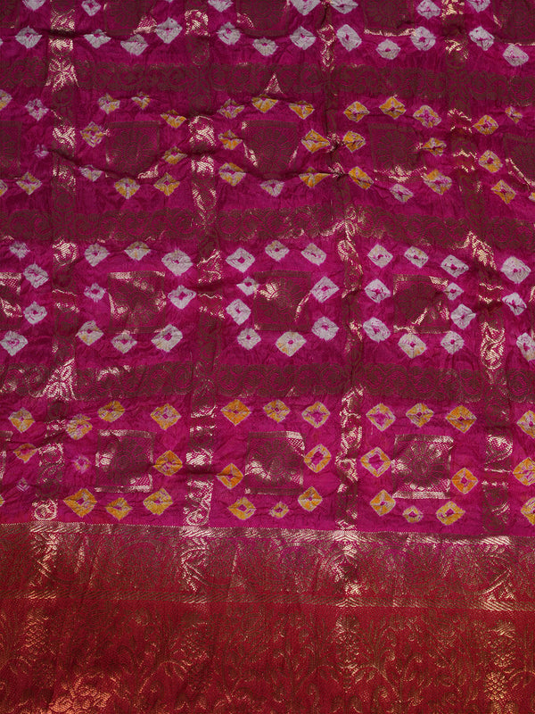 Bandhani Banarasi Gharchola Silk Dupatta in Pink & Red (Size: 2.5x1 m Approx)
