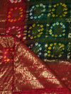 Bandhani Banarasi Gharchola Silk Dupatta in Green & Maroon (Size: 2.5x1 m Approx)