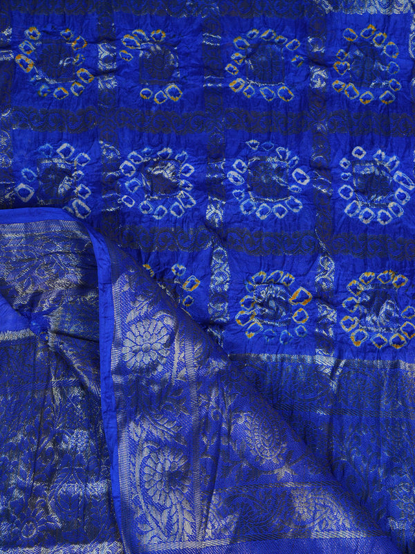 Blue Bandhani Banarasi Gharchola Silk Dupatta with Zari Border (Size: 2.5x1 m Approx)
