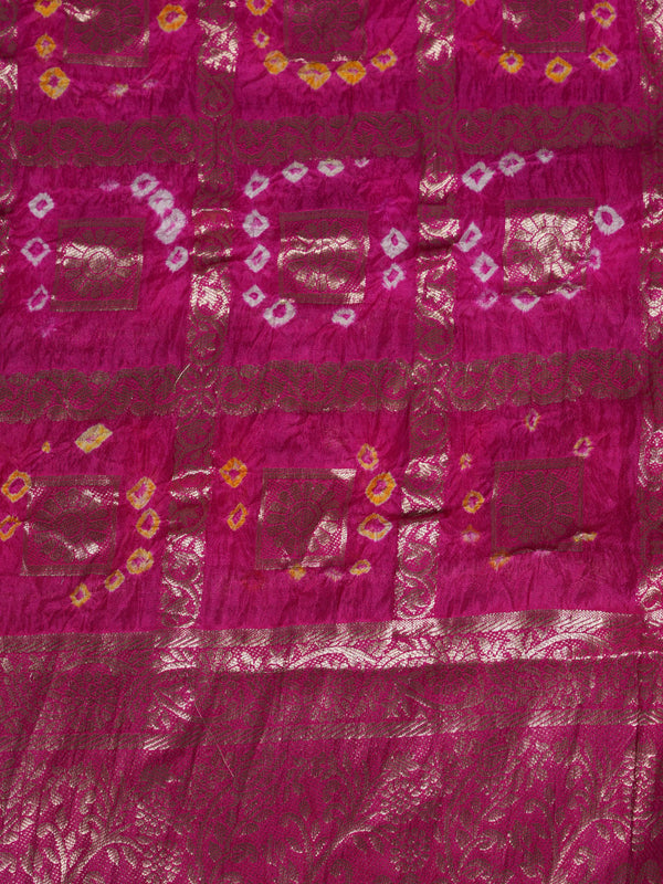 Rani Bandhani Banarasi Gharchola Silk Dupatta with Zari Border (Size: 2.5x1 m Approx)