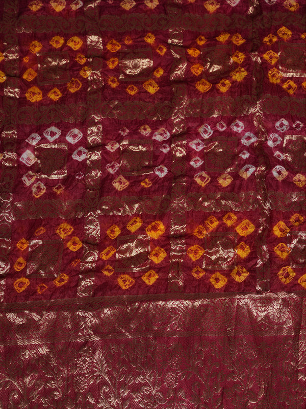 Bandhani Banarasi Gharchola Silk Dupatta with Zari Border (Size: 2.5x1 m Approx)