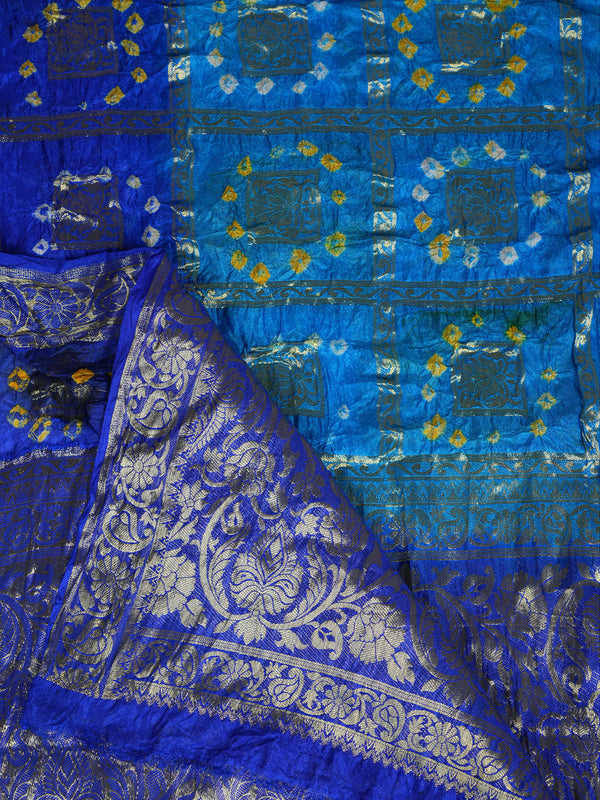 Bandhani Banarasi Gharchola Silk Dupatta in Sky Blue & Royal Blue (Size: 2.5x1 m Approx)