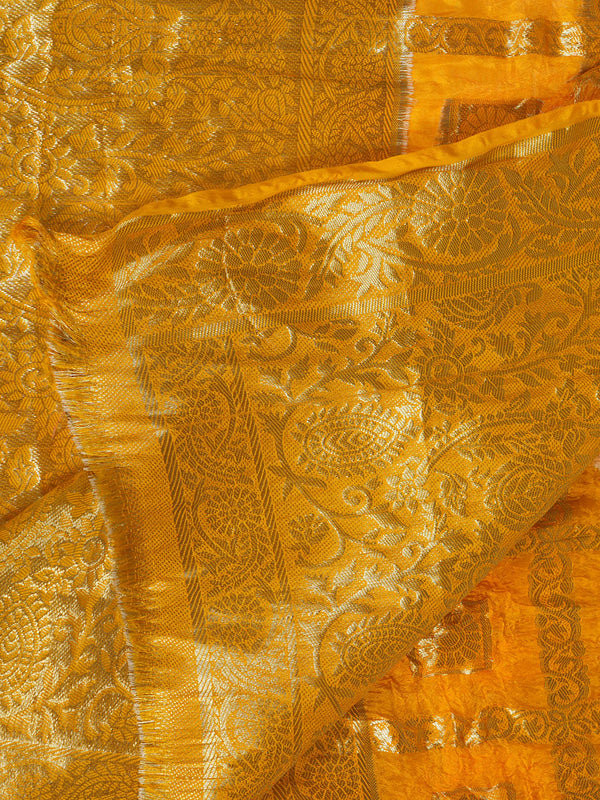 Gold Bandhani Banarasi Gharchola Silk Dupatta with Zari Border (Size: 2.5x1 m Approx)