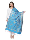 Sky Blue Banarasi Silk Dupatta with All-Over Woven Floral Motifs & Rich Zari Border (Size: 2.5x1 m Approx)