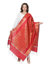 Orange Banarasi Silk Dupatta with Intricate Woven Zari Motifs & Classic Border (Size: 2.5x1 m Approx)