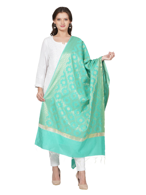 Teal Banarasi Silk Dupatta with Elegant Woven Floral Jaal (Size: 2.5x1 m Approx)