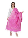 Pink Banarasi Silk Dupatta with All-Over Woven Floral Motifs & Rich Zari Border (Size: 2.5x1 m Approx)