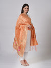 Peach Paithani Silk Dupatta with Traditional Peacock Motifs (Size: 2.5x1 m Approx)