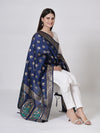 Navy Blue Paithani Silk Dupatta with Traditional Peacock Motifs (Size: 2.5x1 m Approx)