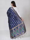 Navy Blue Paithani Silk Dupatta with Traditional Peacock Motifs (Size: 2.5x1 m Approx)