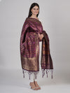 Purple Paithani Silk Dupatta with Geometric Zari Jaal & Traditional Border (Size: 2.5x1 m Approx)