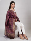 Purple Paithani Silk Dupatta with Geometric Zari Jaal & Traditional Border (Size: 2.5x1 m Approx)