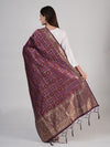 Purple Paithani Silk Dupatta with Geometric Zari Jaal & Traditional Border (Size: 2.5x1 m Approx)