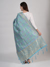 Teal Paithani Silk Dupatta with Geometric Zari Jaal & Traditional Border (Size: 2.5x1 m Approx)