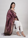 Wine Paithani Silk Dupatta with Geometric Zari Jaal & Traditional Border (Size: 2.5x1 m Approx)