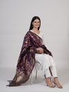Purple Paithani Silk Dupatta with Floral Zari Jaal & Traditional Border (Size: 2.5x1 m Approx)