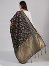Black Paithani Silk Dupatta with Floral Zari Jaal & Traditional Border (Size: 2.5x1 m Approx)