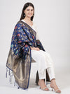 Blue Paithani Silk Dupatta with Floral Zari Jaal & Traditional Border (Size: 2.5x1 m Approx)