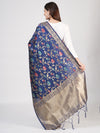 Blue Paithani Silk Dupatta with Floral Zari Jaal & Traditional Border (Size: 2.5x1 m Approx)