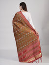 Brown Paithani Silk Dupatta with Geometric Motifs & Contrast Zari Border (Size: 2.5x1 m Approx)