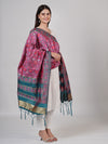 Royal Pink Paithani Silk Dupatta with Geometric Motifs & Contrast Zari Border (Size: 2.5x1 m Approx)