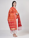 Orange Paithani Silk Dupatta with Geometric Motifs & Contrast Zari Border (Size: 2.5x1 m Approx)