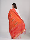Orange Paithani Silk Dupatta with Geometric Motifs & Contrast Zari Border (Size: 2.5x1 m Approx)