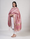 Pink Kashmiri Silk Dupatta with Multicolour Floral Vine Weave & Zari Border (Size: 2.5x1 m Approx)