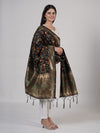 Black Kashmiri Silk Dupatta with Multicolour Floral Vine Weave & Zari Border (Size: 2.5x1 m Approx)