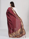 Wine Paithani Silk Dupatta with Gold Zari Butti & Traditional Border (Size: 2.5x1 m Approx)