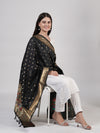 Black Paithani Silk Dupatta with Gold Zari Butti & Traditional Border (Size: 2.5x1 m Approx)