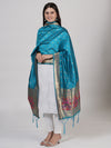 Teal Paithani Silk Dupatta with Gold Zari Butti & Traditional Border (Size: 2.5x1 m Approx)