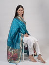 Teal Paithani Silk Dupatta with Gold Zari Butti & Traditional Border (Size: 2.5x1 m Approx)
