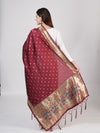 Maroon Paithani Silk Dupatta with Gold Zari Butti & Traditional Border (Size: 2.5x1 m Approx)