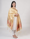 Cream Paithani Silk Dupatta with Gold Zari Butti & Traditional Border (Size: 2.5x1 m Approx)