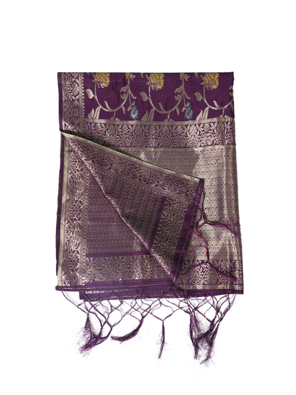 Purple Paithani Silk Dupatta with Floral Zari Jaal & Traditional Border (Size: 2.5x1 m Approx)