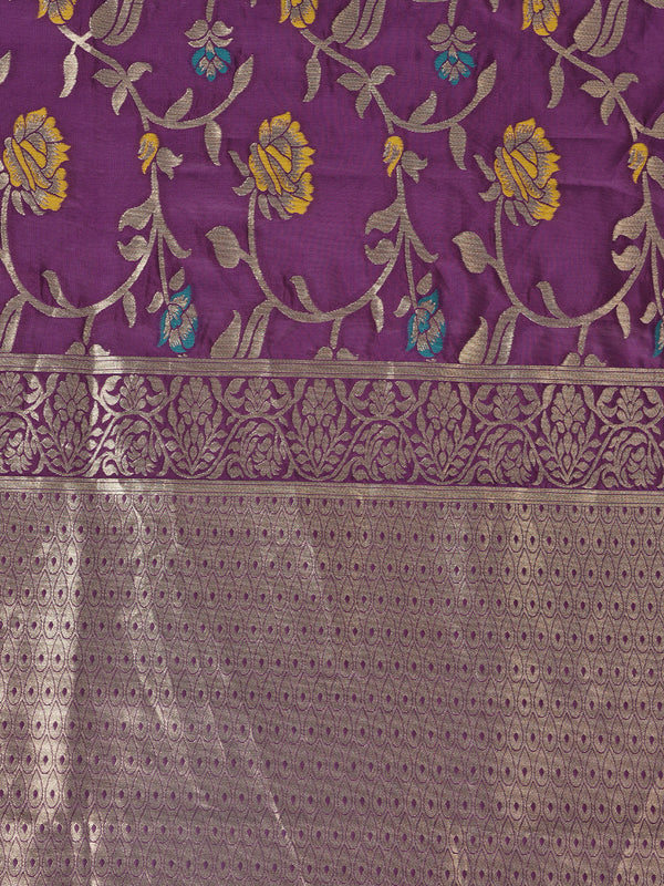 Purple Paithani Silk Dupatta with Floral Zari Jaal & Traditional Border (Size: 2.5x1 m Approx)