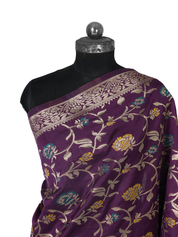 Purple Paithani Silk Dupatta with Floral Zari Jaal & Traditional Border (Size: 2.5x1 m Approx)