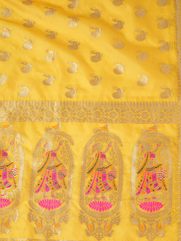 Yellow Paithani Silk Dupatta with Traditional Peacock Motifs (Size: 2.5x1 m Approx) Dupatta Shivmani Creations