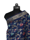 Blue Paithani Silk Dupatta with Floral Zari Jaal & Traditional Border (Size: 2.5x1 m Approx)