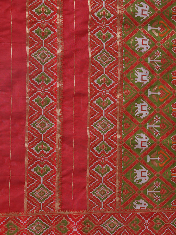 Brown Paithani Silk Dupatta with Geometric Motifs & Contrast Zari Border (Size: 2.5x1 m Approx)