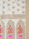 Off White Paithani Silk Dupatta with Traditional Peacock Motifs (Size: 2.5x1 m Approx)