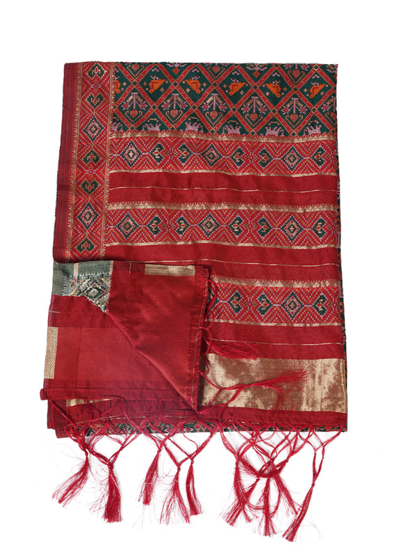 Royal Red Paithani Silk Dupatta with Geometric Motifs & Contrast Zari Border (Size: 2.5x1 m Approx)