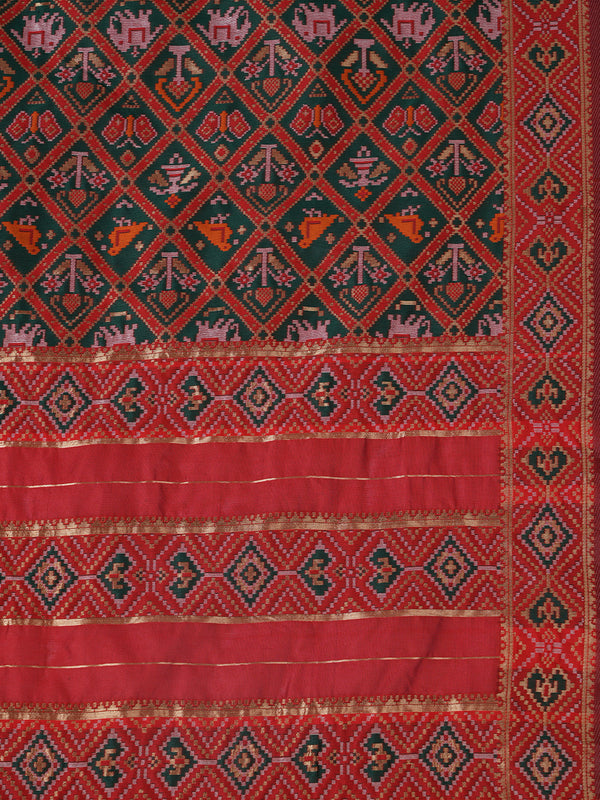 Royal Red Paithani Silk Dupatta with Geometric Motifs & Contrast Zari Border (Size: 2.5x1 m Approx)