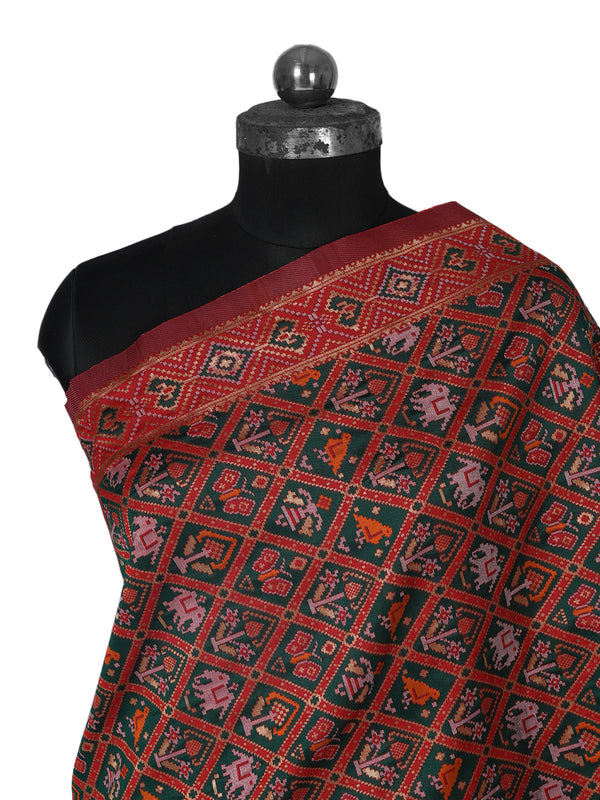 Royal Red Paithani Silk Dupatta with Geometric Motifs & Contrast Zari Border (Size: 2.5x1 m Approx)