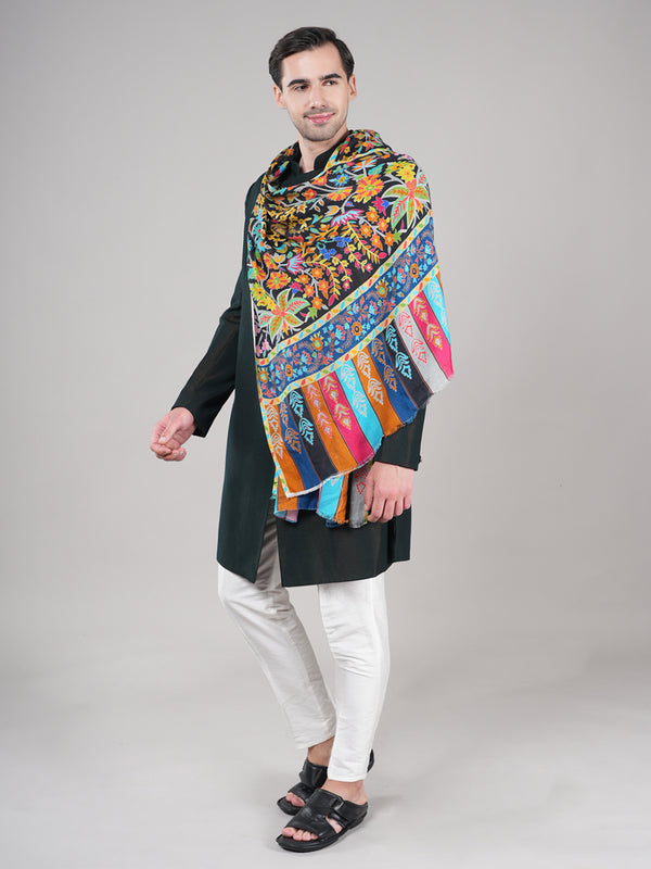 Bamboo Silk Heritage Printed Mens Stole | Refined Traditional Statement Wrap (80 × 28 Inches)